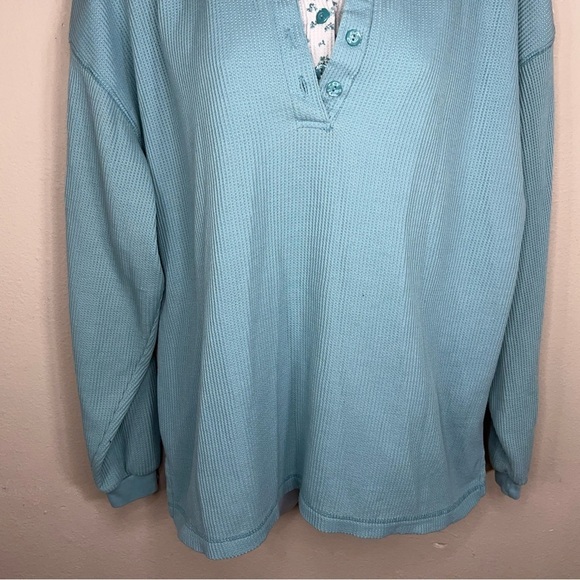 XL Vintage 90s Blue Waffle Knit Thermal Top Floral Long Sleeve Bobbie Brooks - Picture 11 of 13